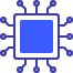 Icon associated with Dave Nelsen's talk on productivity apps, showcasing a square chip with connections extending outward, resembling a central processing unit. The simple, solid blue square at the center with branching circuits represents the core of technology and the expansive nature of app integration.