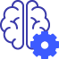 Icon for Dave Nelsen’s “Generative AI” talk, depicting a symmetrical brain outline split down the middle, connected to a gear. The design, in a deep blue hue, suggests the integration of human intelligence and machine learning, with the gear symbolizing the mechanics of AI technology.